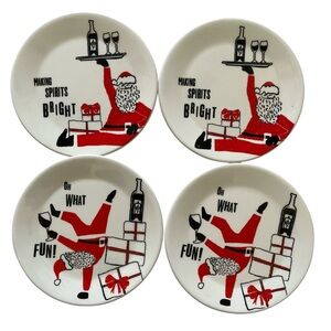 Festive Santa Holiday Appetizer Plates Set of 4